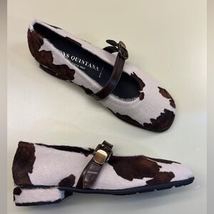 Pons Quintana cow print Brown & White Cowhide Mary Janes with Buckle calf hair